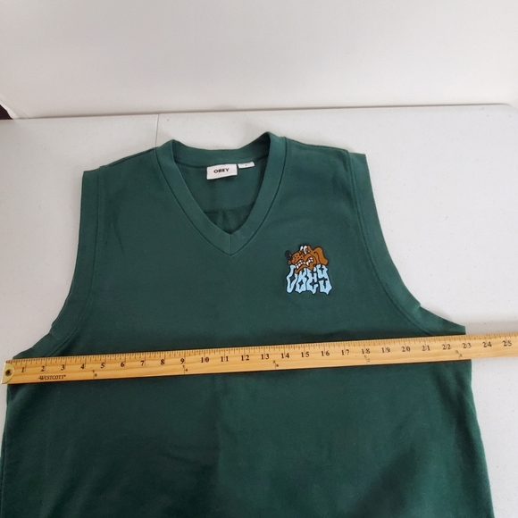 Obey Pine Green Vest Size M Slide Fleece Embroidered Dog Sleeveless Top Preppy - Picture 6 of 11